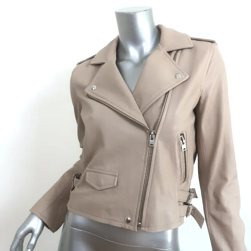 IRO Ashville Leather Moto Jacket Taupe Size 40
