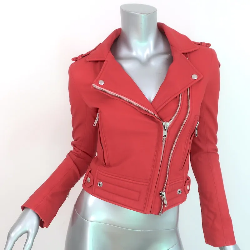 IRO Luiga Double-Zip Biker Jacket Red Leather Size 36 NEW