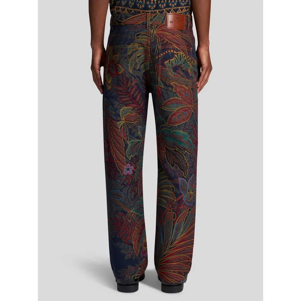 JACQUARD JEANS WITH FOLIAGE PATTERN