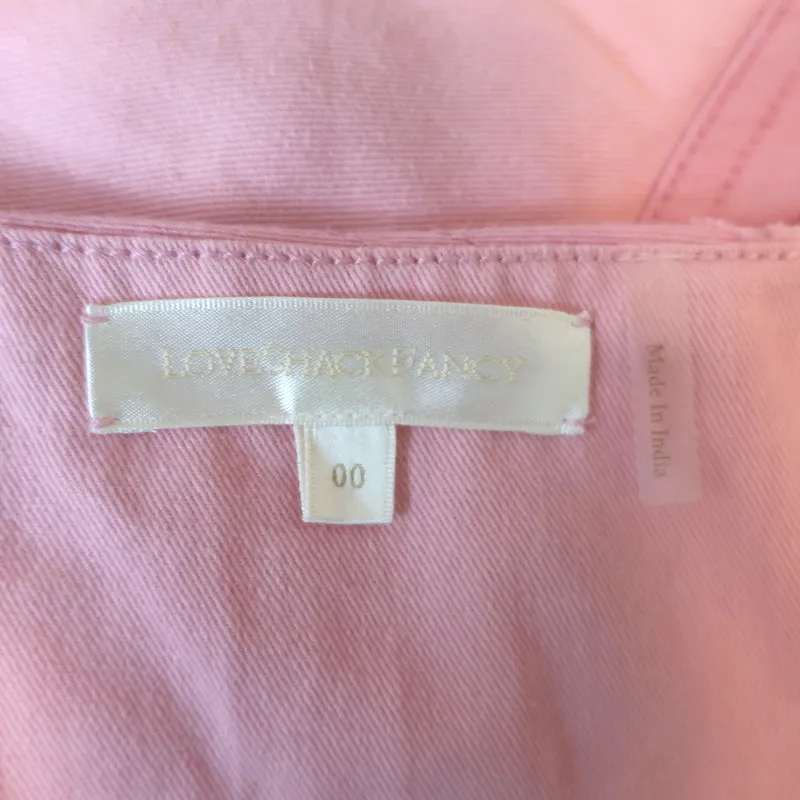 LoveShackFancy Eleora Cropped Puff Sleeve Jacket Pink Patchwork Cotton Size 00