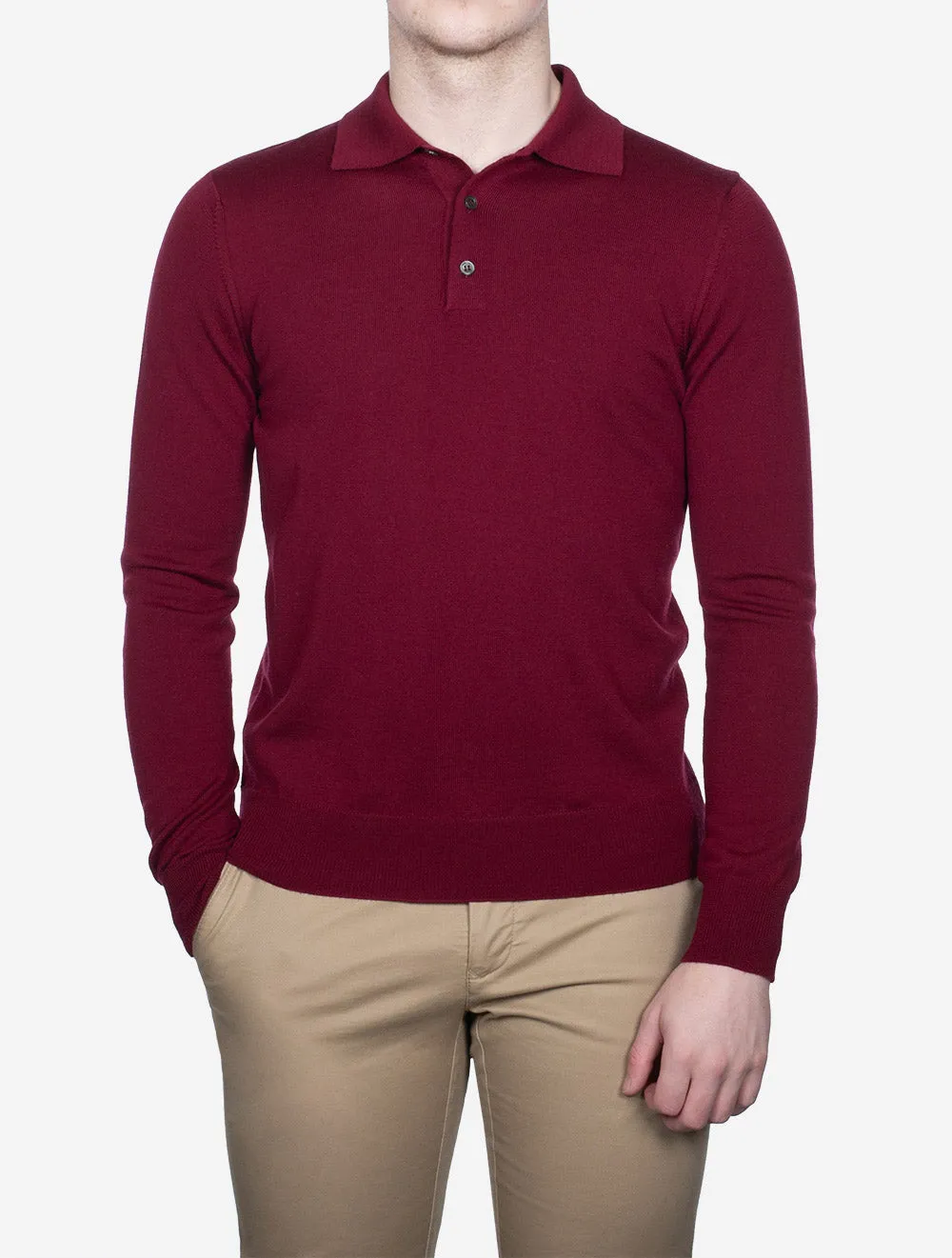 Merino Long Sleeve Polo Bordeaux