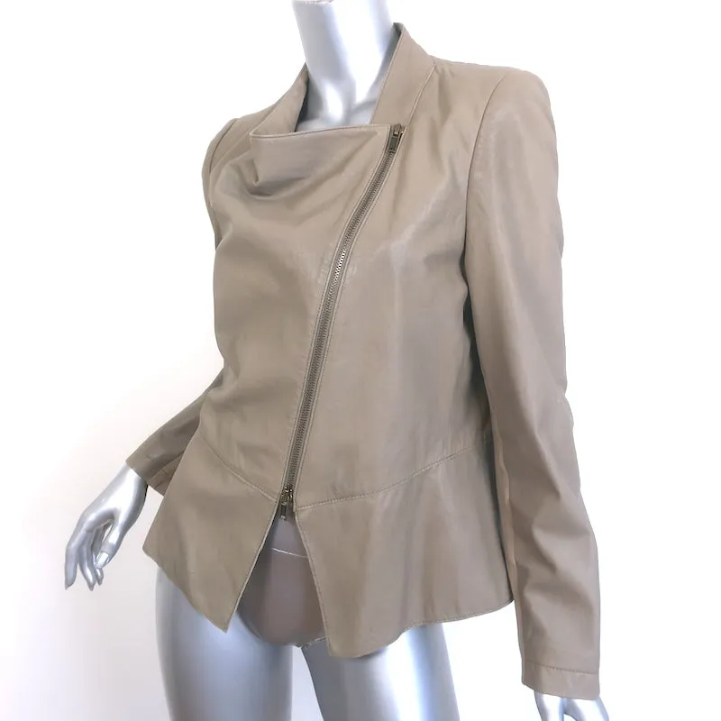 Pure DKNY Draped Leather Jacket Taupe Size Large