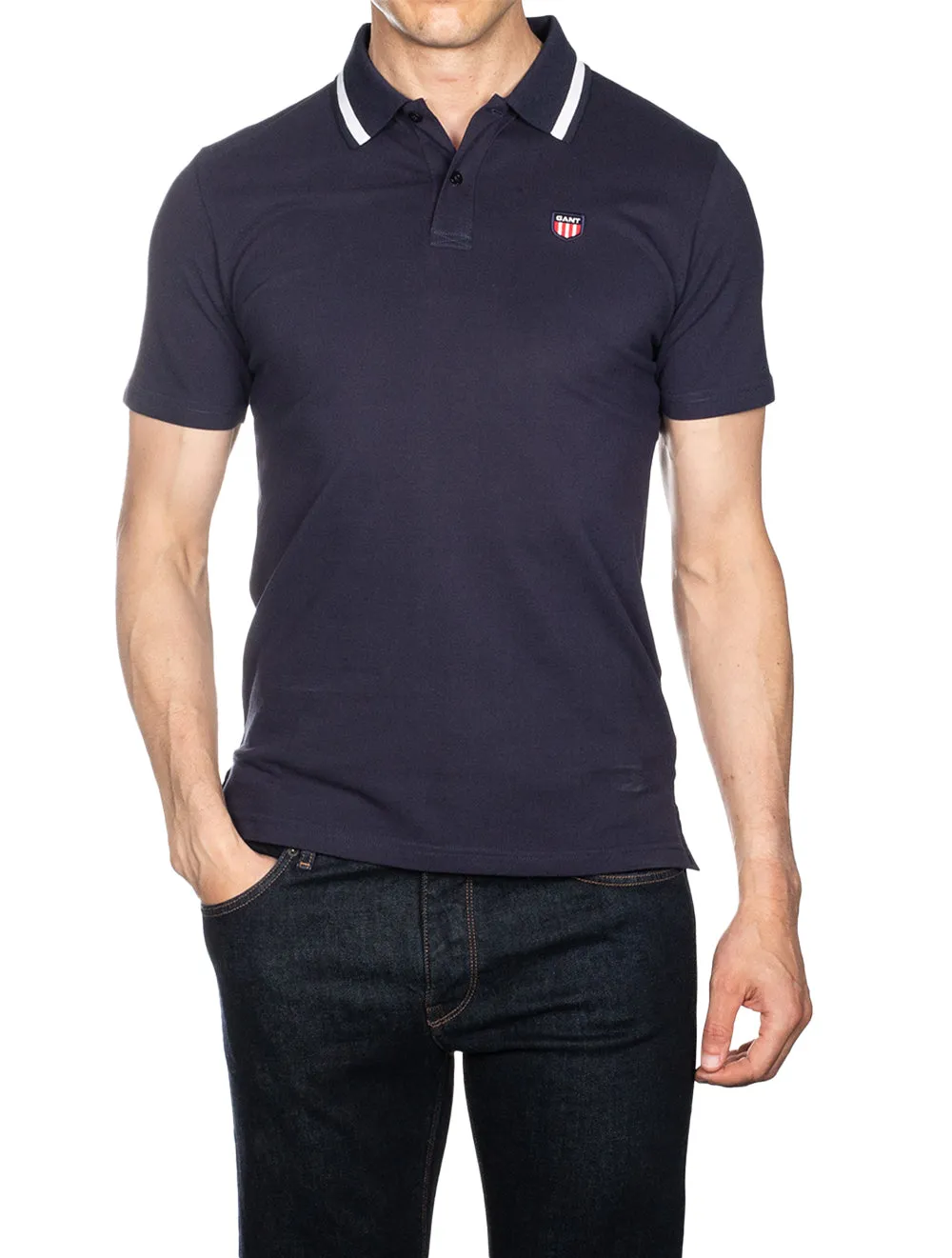 Retro Shield Short Sleeve Pique Evening Blue