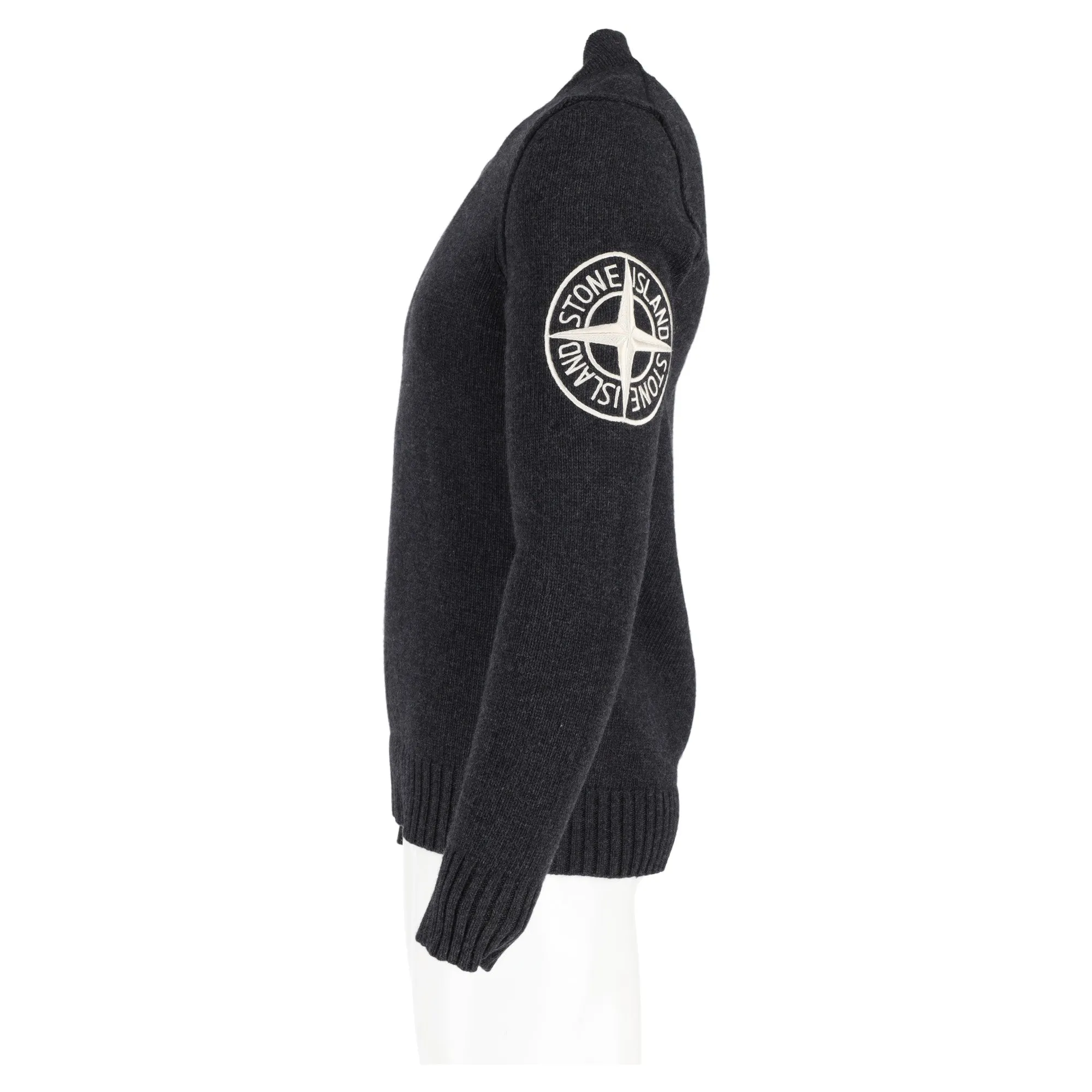 Stone Island Logo Embroidered Sweater in Grey Wool